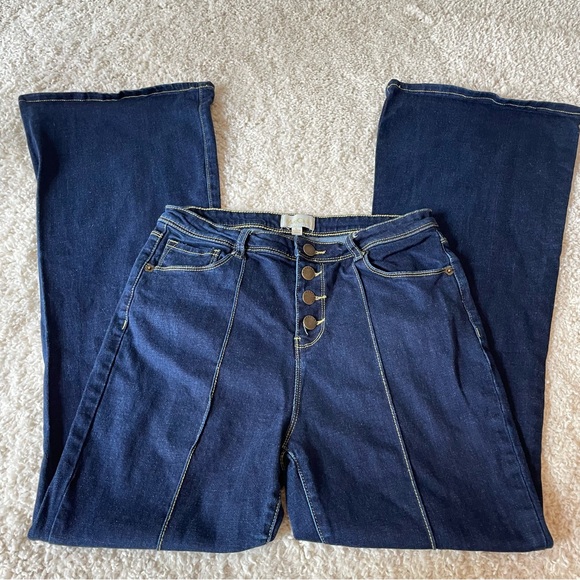 Modcloth Button Fly Flare Jeans,Indigo dark wash high waist Large 29 - Picture 3 of 9